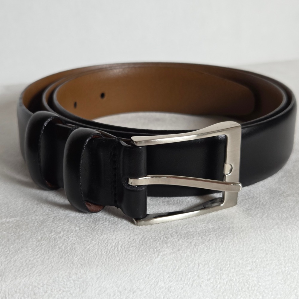 Womens Italian Full Grain Black Leather Belt Silver Buckle Quiet Luxury Staple